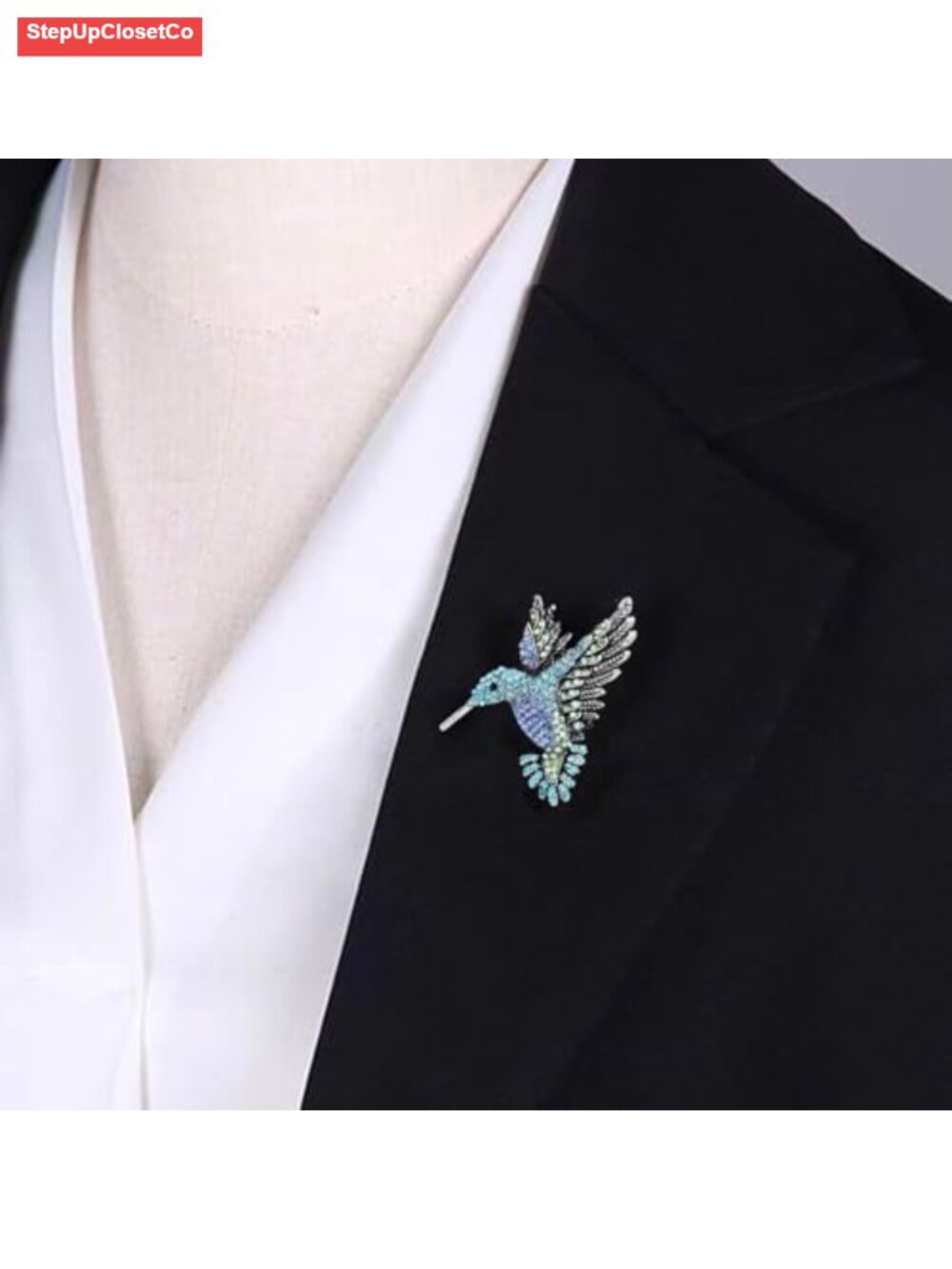 Vintage Rhinestone Hummingbird Brooch Pin - Alloy Metal Jewelry for Women - Picture 2 of 2